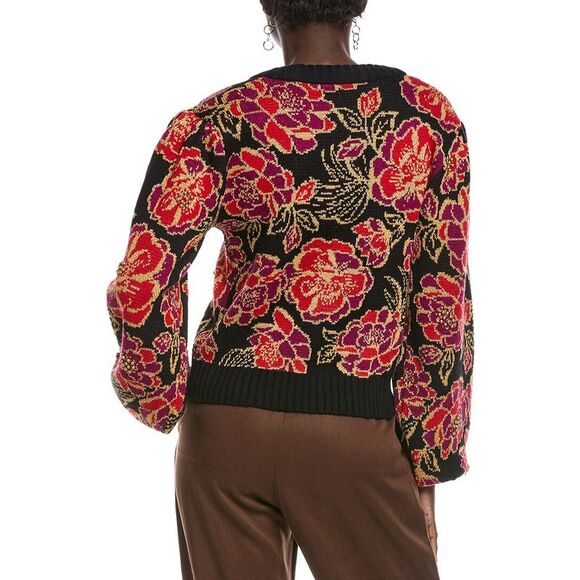 Farm Rio Womens  Shiny Chita Knit Wool-Blend Cardigan - Picture 2 of 3